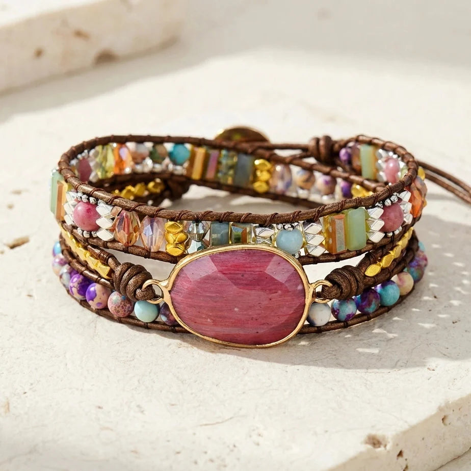 Roze Positiviteit — Rhodoniet Armband van Vreugde