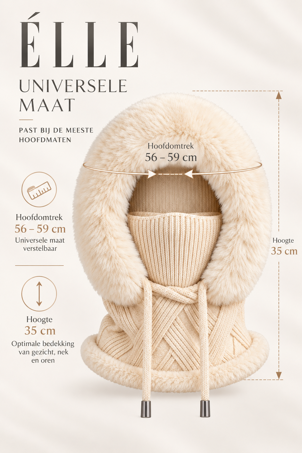 Elle- Luxe Dames Balaclava 3-in-1