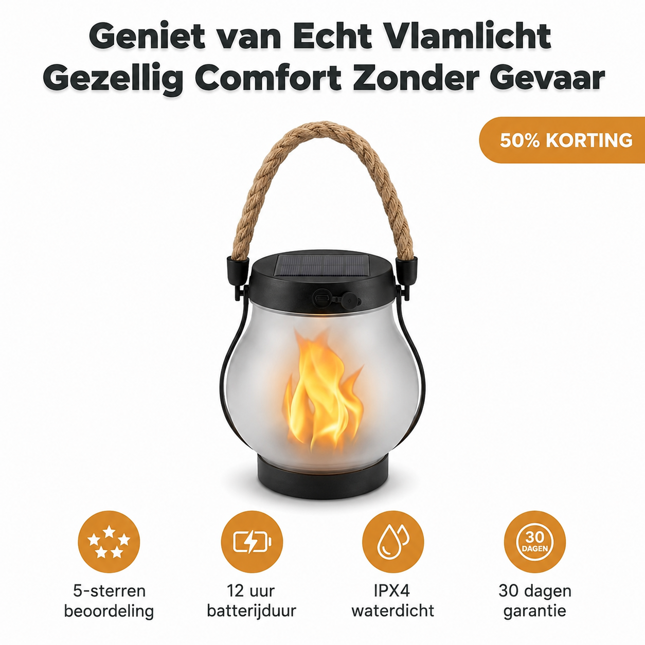 Solar Vlamlantaarn – Sfeervolle Verlichting zonder Kabels