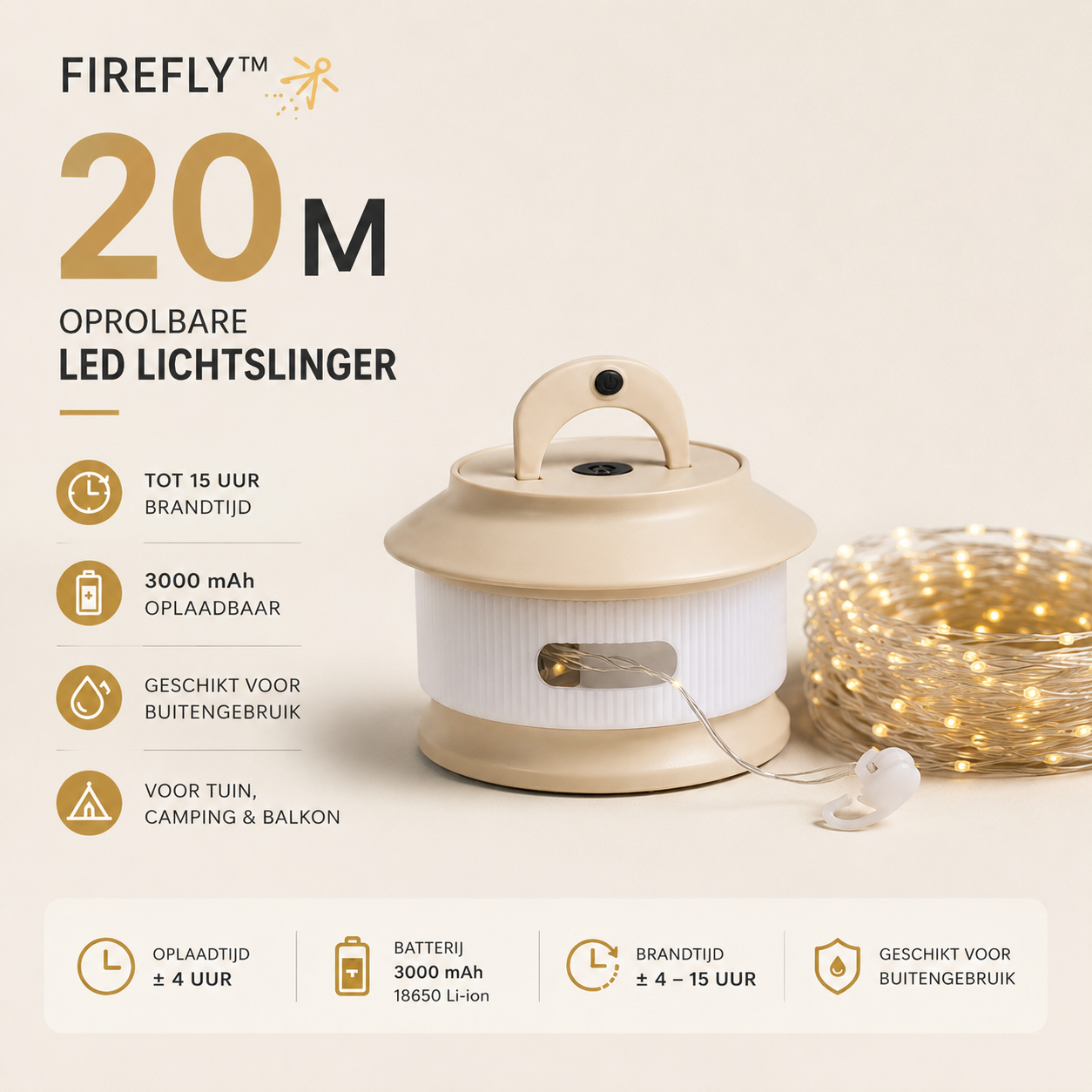 FIREFLY™ 20 meter oprolbare LED lichtslinger specificaties