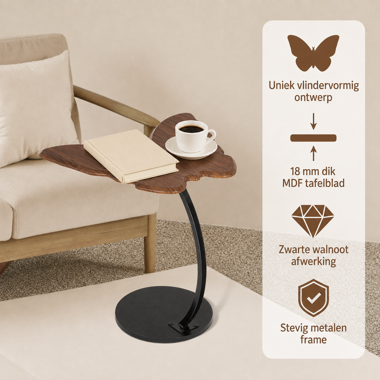 ButterflyNest™ Bijzettafel – Elegante Vlindertafel voor een Stijlvol Interieur