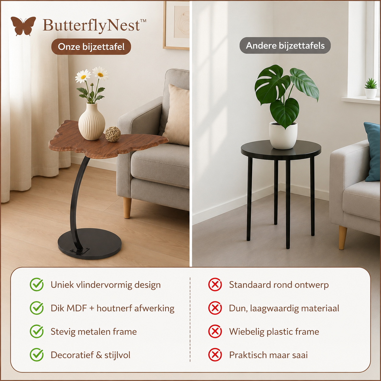 ButterflyNest™ Bijzettafel – Elegante Vlindertafel voor een Stijlvol Interieur