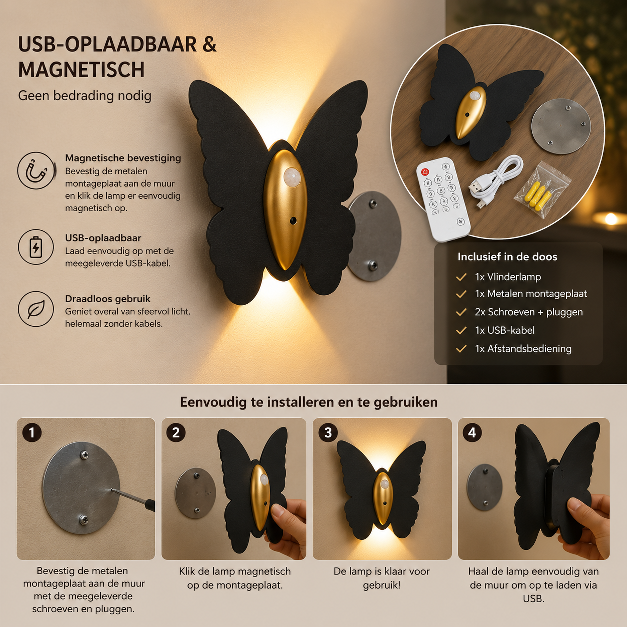 ButterflyLume™ | Draadloze Vlinder Wandlamp met Bewegingssensor