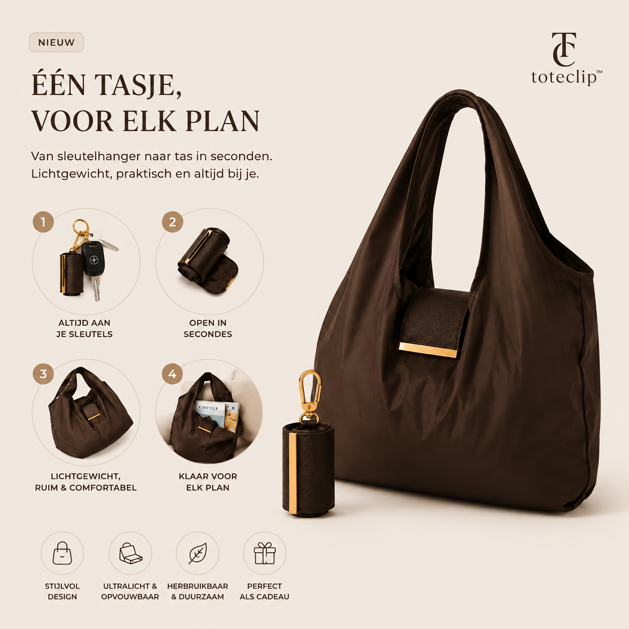 ToteClip™ – Nooit meer zonder tas