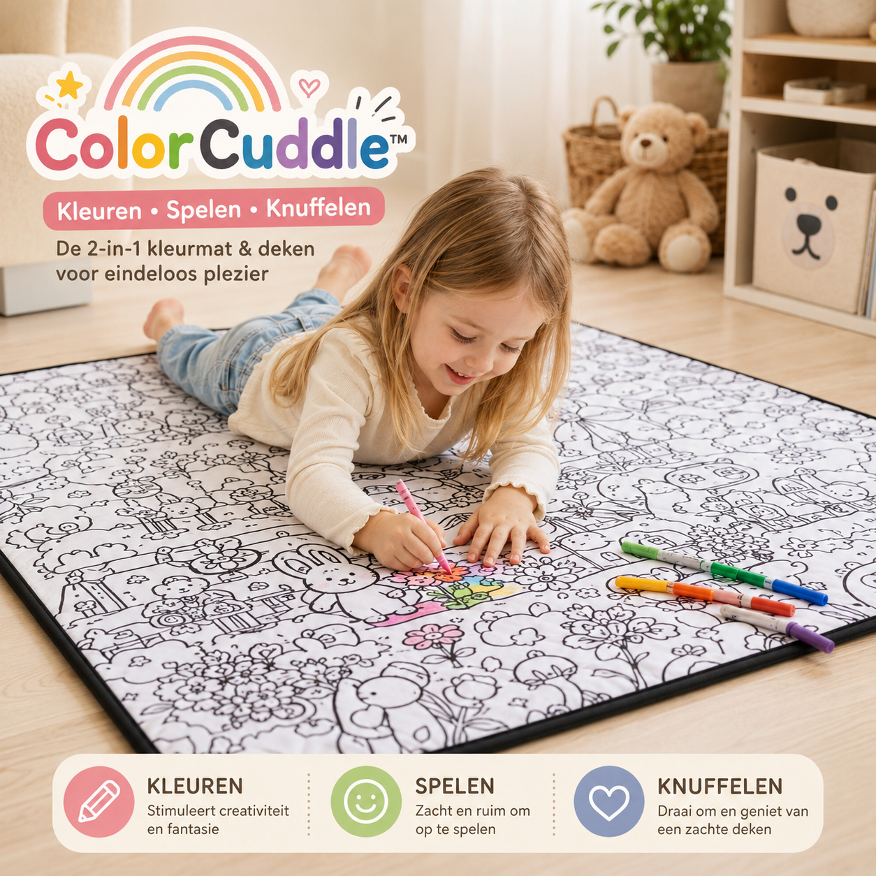 ColorCuddle™ – 2-in-1 Kleurmat & Zachte Deken