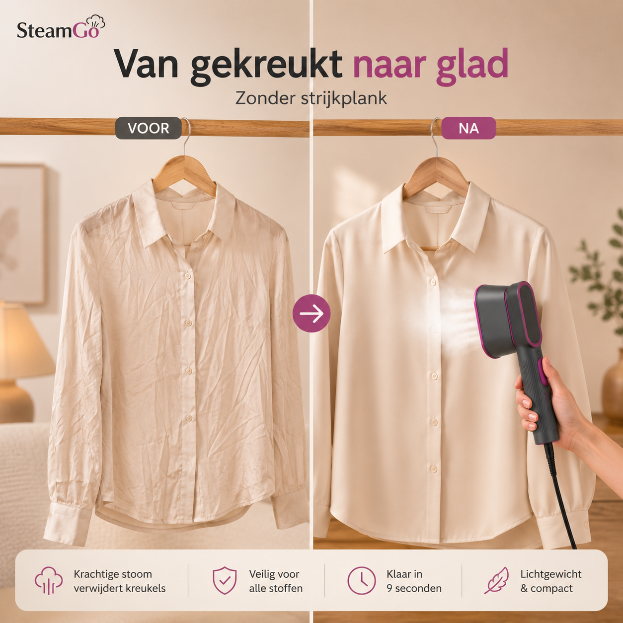 SteamGo™ | 2-in-1 Kledingstomer & Mini Strijkijzer
