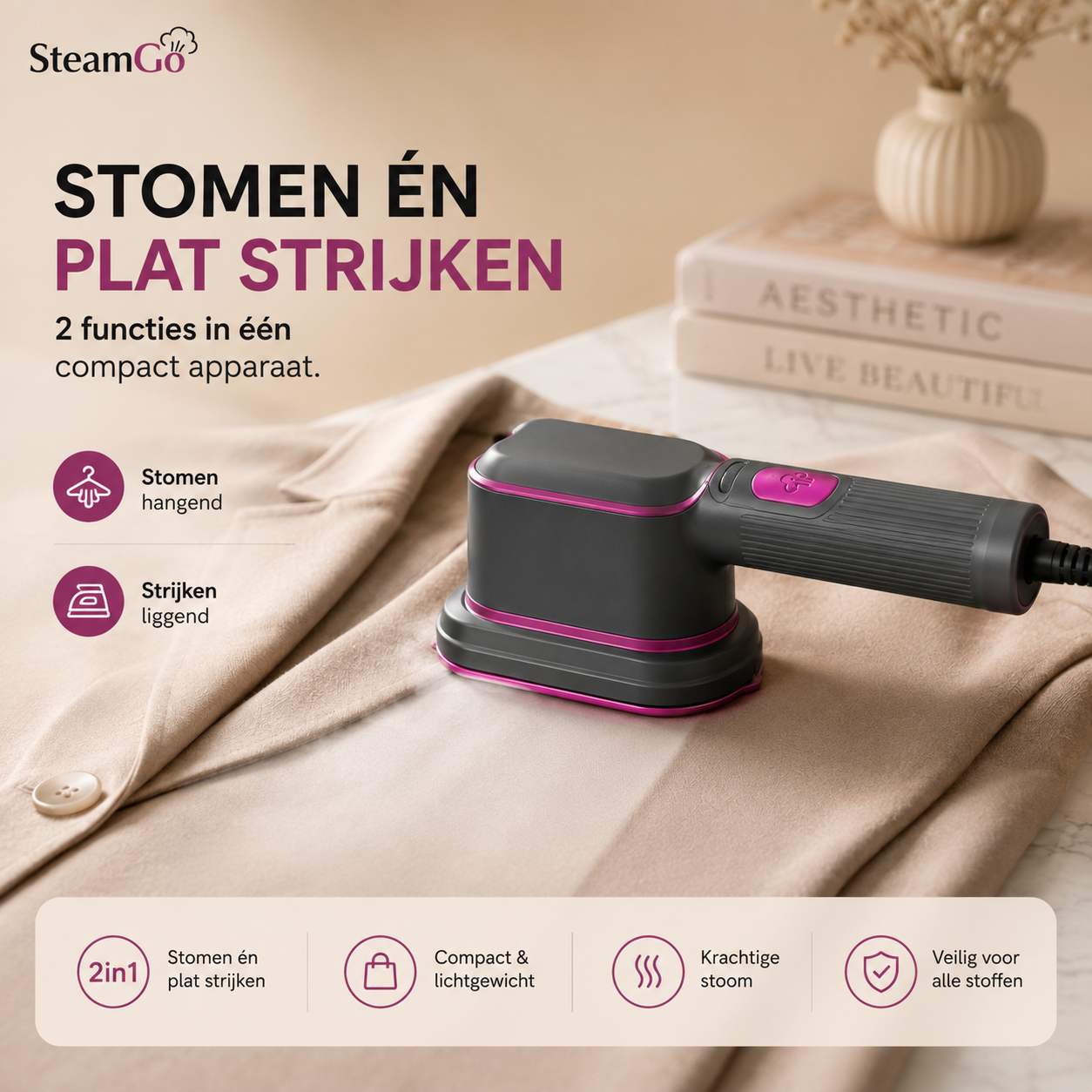 SteamGo™ | 2-in-1 Kledingstomer & Mini Strijkijzer