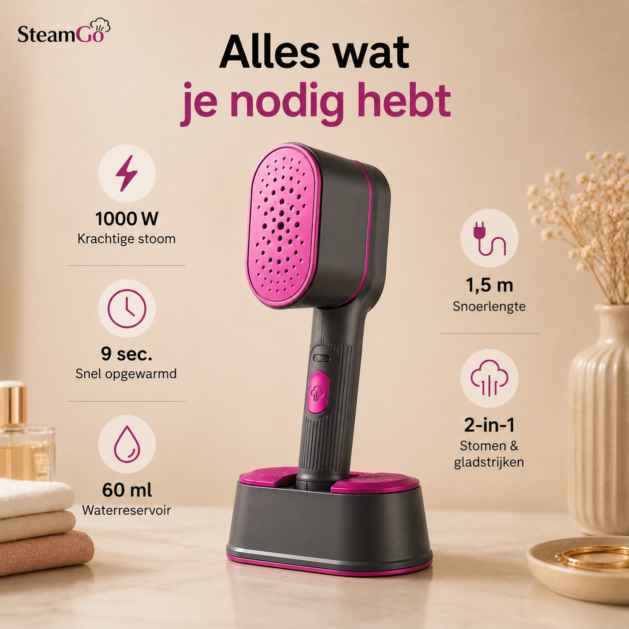 SteamGo™ | 2-in-1 Kledingstomer & Mini Strijkijzer