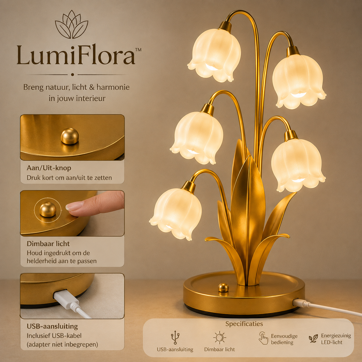 LumiFlora™ | Sfeervolle Lelietje-van-Dalen Tafellamp