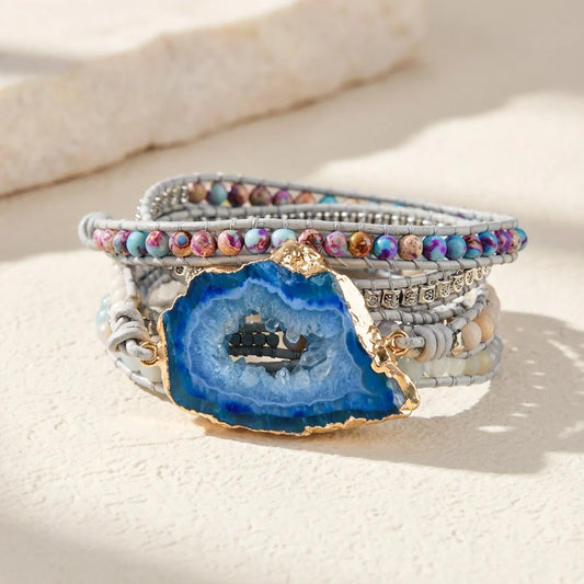 Droom in Blauw — Agaat & Imperial Jaspis Wikkelarmband