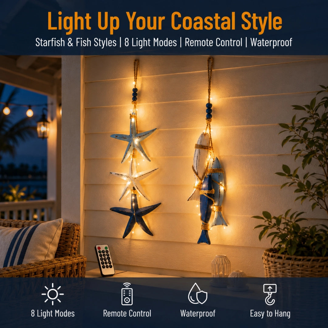 CoastalGlow™ Verlichte Houten Sterrenvis Decor