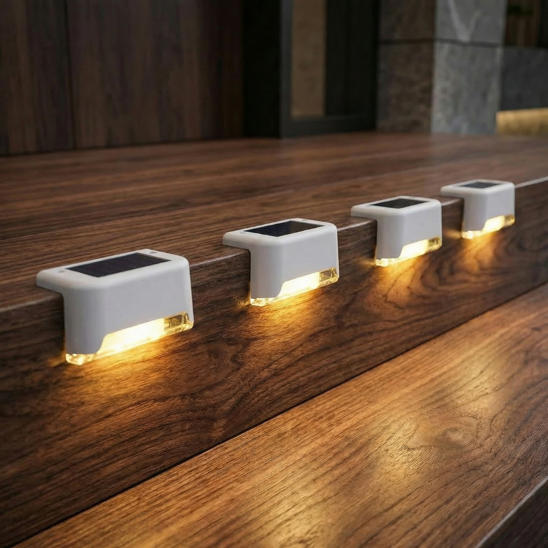 LumiPath™ Draadloze Solar Trapverlichting – Veilig & Sfeervol Buiten na Zonsondergang