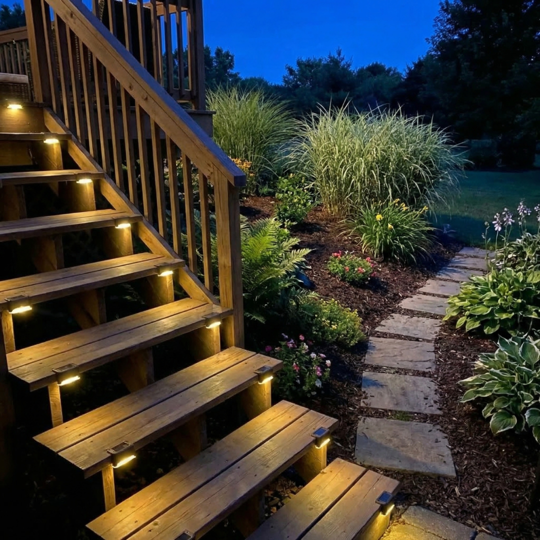 LumiPath™ Draadloze Solar Trapverlichting – Veilig & Sfeervol Buiten na Zonsondergang