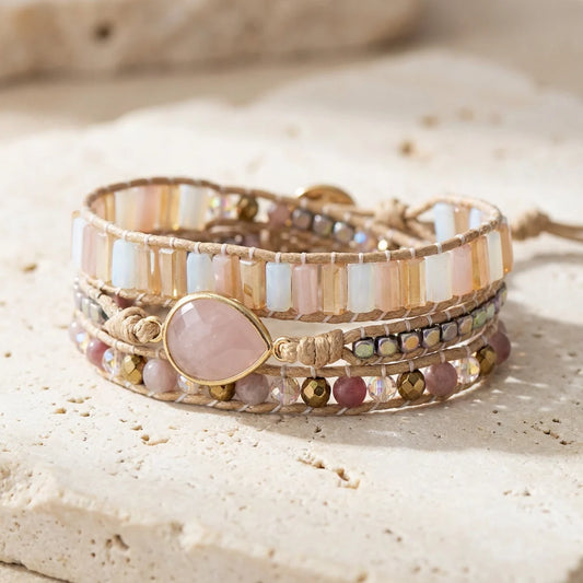 Innerlijke Liefde — Rozenkwarts & Rhodoniet Wikkelarmband