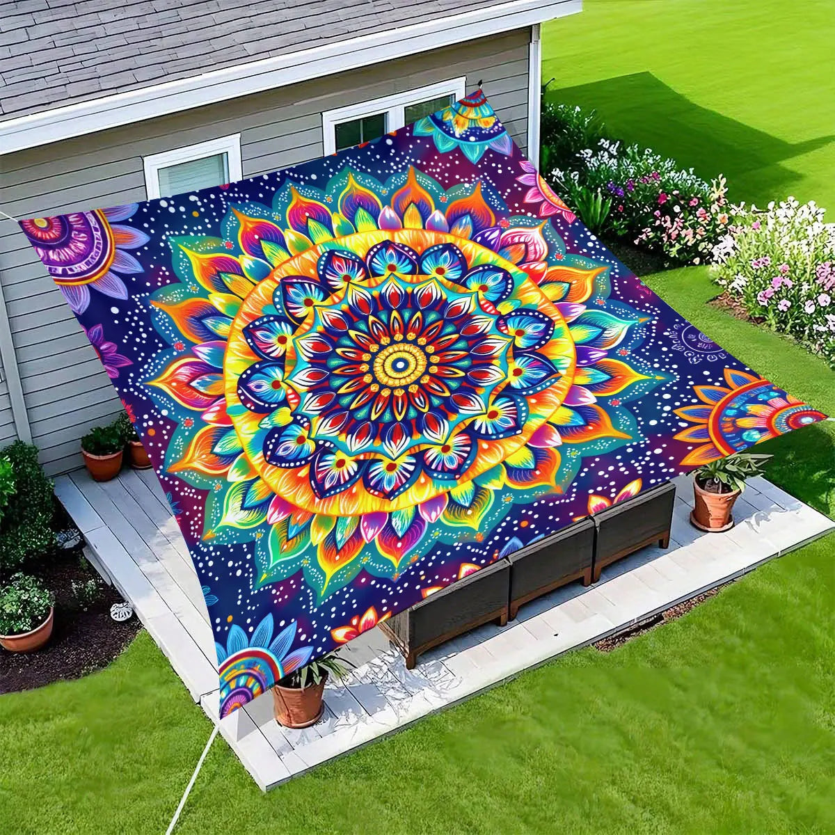 Levendige Mandala Buitenluifel – Zware UV-Bescherming voor Tuin, Strand & Camping
