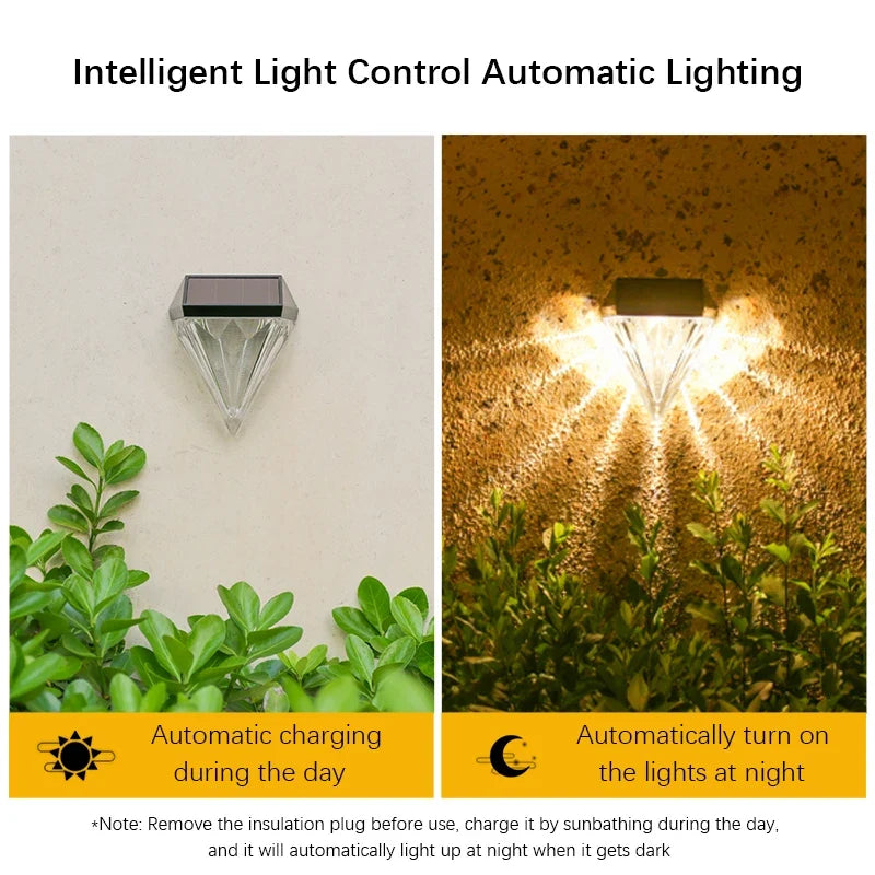 LumiDiamond™ Solar Wandlamp Buiten – Elegant Diamond Design met Warm Sfeerlicht op Zonne-energie