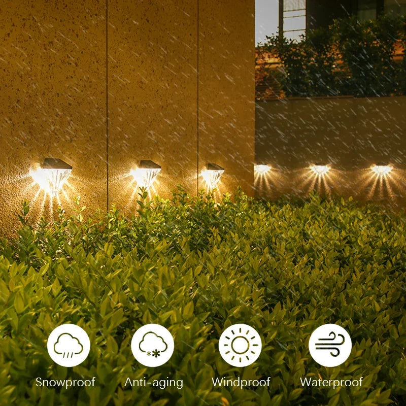 LumiDiamond™ Solar Wandlamp Buiten – Elegant Diamond Design met Warm Sfeerlicht op Zonne-energie