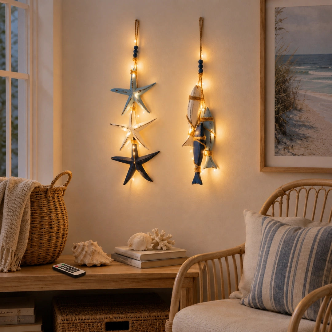 CoastalGlow™ Verlichte Houten Sterrenvis Decor