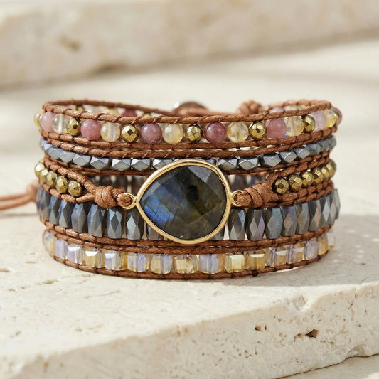 Schilderes van het Noorderlicht — Labradoriet & Rhodoniet Armband