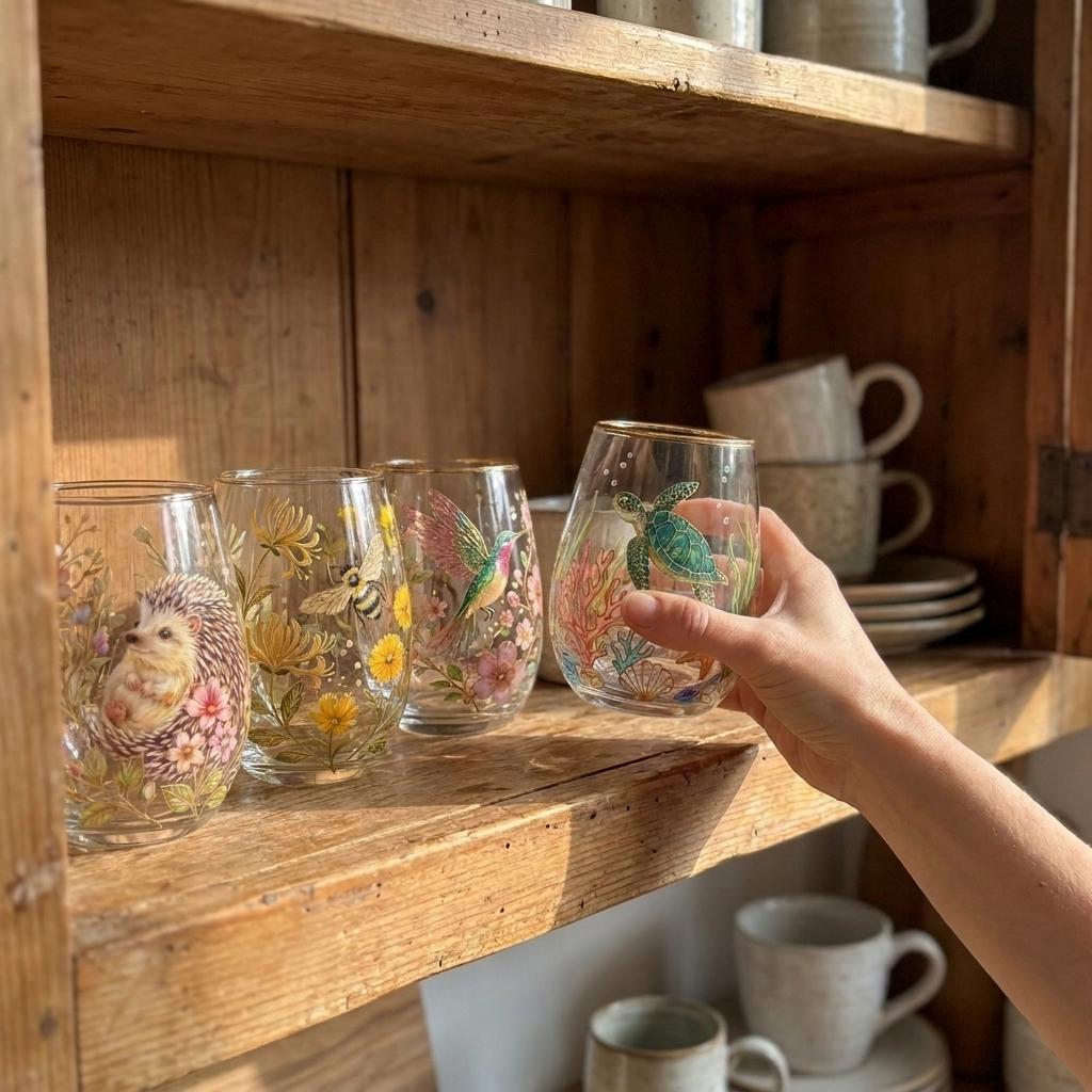 NatureArt™ Handgeschilderde Drinkglazen – Uniek Kunstwerk in Glas