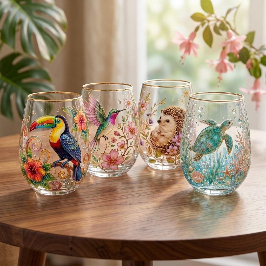 NatureArt™ Handgeschilderde Drinkglazen – Uniek Kunstwerk in Glas