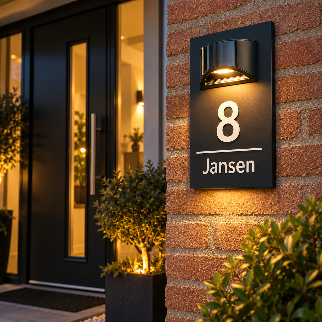 Huisnummerbord van familie Jansen